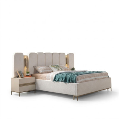Upholstered bed for the bedroom, 3-piece set with 2 nightstands