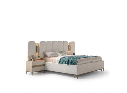 Upholstered bed for the bedroom, 3-piece set with 2 nightstands