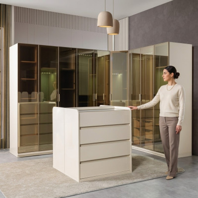 Modern corner box with curved shape for the bedroom