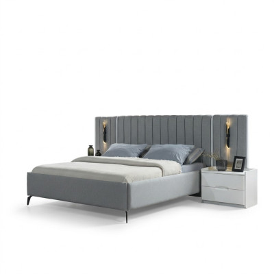 Bedroom furniture set with bed and 2 modern nightstands