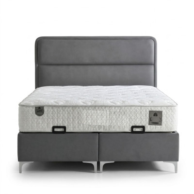 Modern gray bed with fabric and wooden mattress