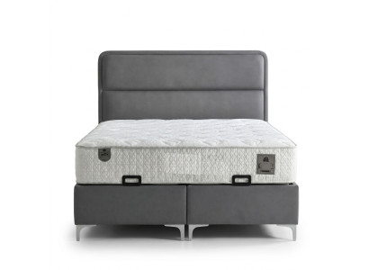 Modern gray bed with fabric and wooden mattress