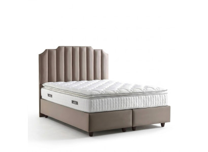 Elegant bed with modern beige fabric mattress