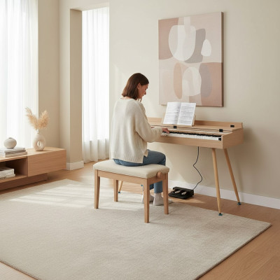 Glossy digital piano in beige color for home