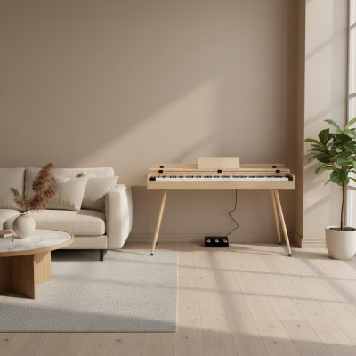 Glossy digital piano in beige color for home