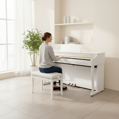White glossy digital piano for home