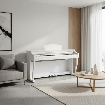 White glossy digital piano for home