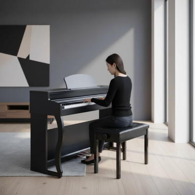 Black glossy digital piano for home