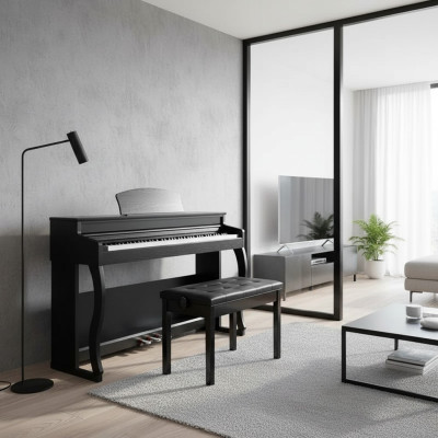 Black glossy digital piano for home
