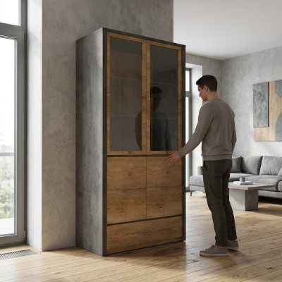 Kitchen display cabinet with glass doors and shelves