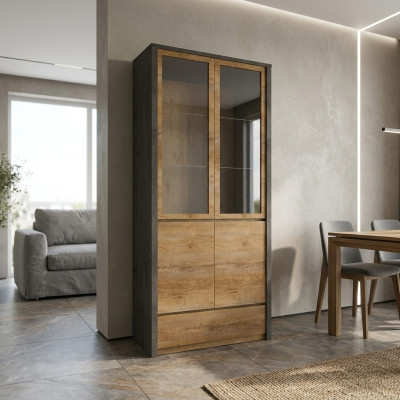 Kitchen display cabinet with glass doors and shelves