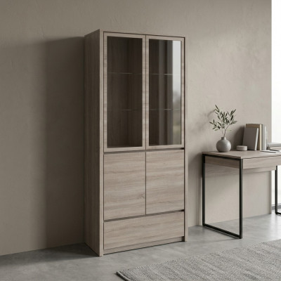 Kitchen display cabinet with drawer and glass shelves