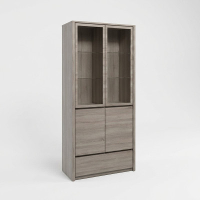 Kitchen display cabinet with drawer and glass shelves