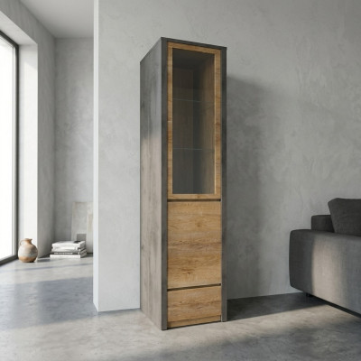 Display cabinet with drawer and glass shelves