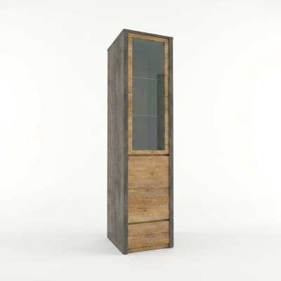 Display cabinet with drawer and glass shelves