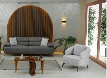Wohnzimmer Set: 3-Sitzer Sofa, Sessel Grau Minimalistisches Design