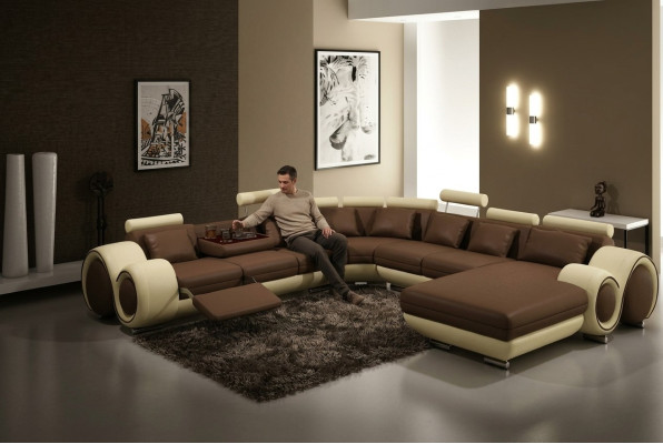 Leather sofa, corner sofa, sectional sofa, couch, upholstered leather seating set, living area.