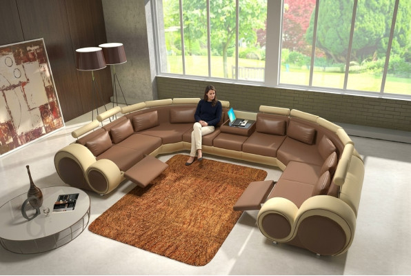 Leather sofa upholstery couch living area leather textile sofa XXL corner sofa