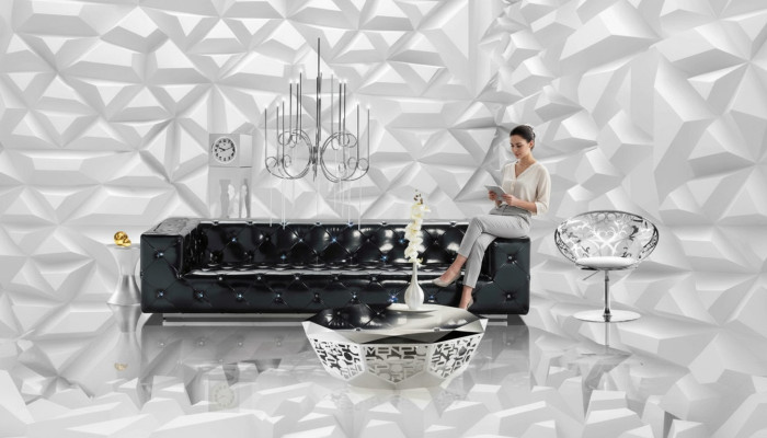 Designer XXL BIG sofa with crystal stones leather elegant upholstery couch set