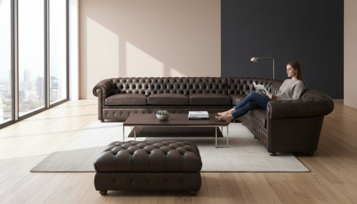 Classic Corner Sofa Sectional Couch Sofa Upholstered Leather Seat Chesterfield Suite