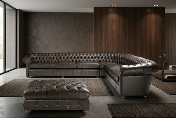 Classic Corner Sofa Sectional Couch Sofa Upholstered Leather Seat Chesterfield Suite