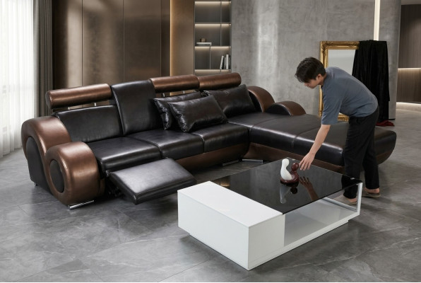 Elegant designer corner couch Berlin II leather sofa corner sofa sofa couch