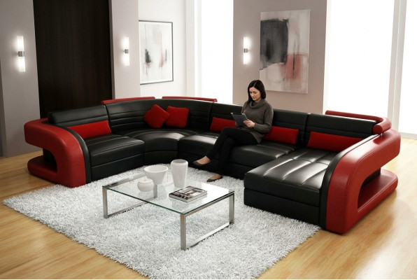 Leather sofa living area couch set upholstered corner sectional sofa U-shape Bergamo
