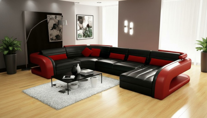 Leather sofa living area couch set upholstered corner sectional sofa U-shape Bergamo