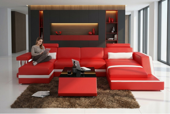 Designer sectional sofa living area large modern leather sofa couch Hamburg III