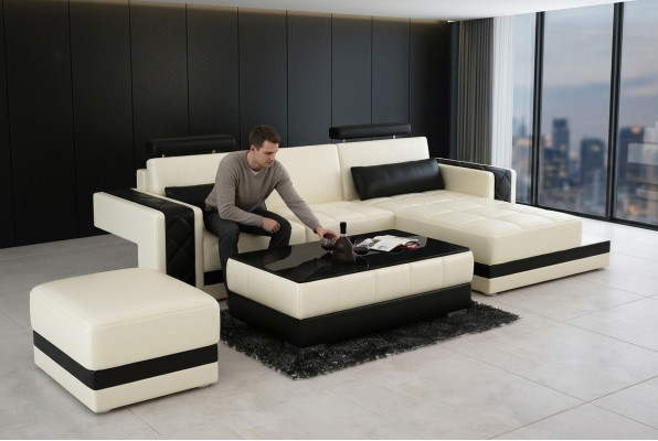 Leather sofa couch living landscape corner sofa corner decor suite design modern