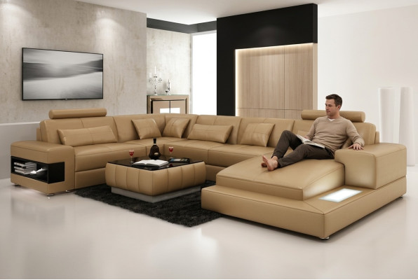 Leather sofa, couch, living landscape, modern corner sofa, corner decor, suite, design.