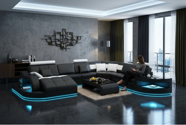 Leather sofa couch living landscape corner sofa corner set design modern new sofa