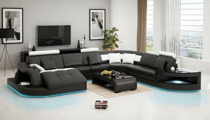 Leather sofa couch living landscape corner sofa corner set design modern new sofa
