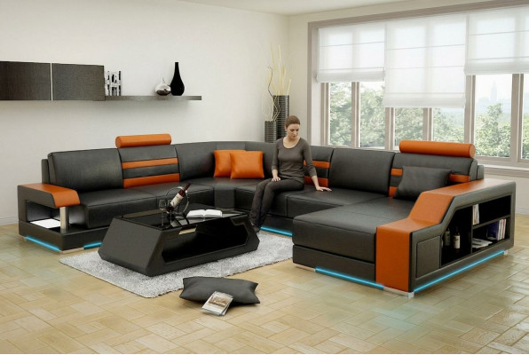 Leather sofa couch living landscape corner sofa corner set design modern new sofa L6016