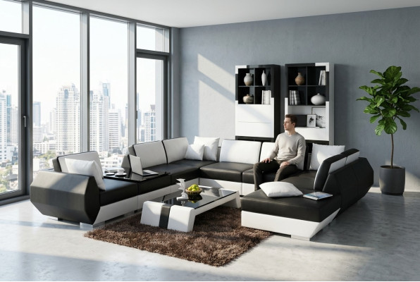 Leather sofa, couch, sofa set, new corner sofa, corner suite, modern design R7002 sofa.