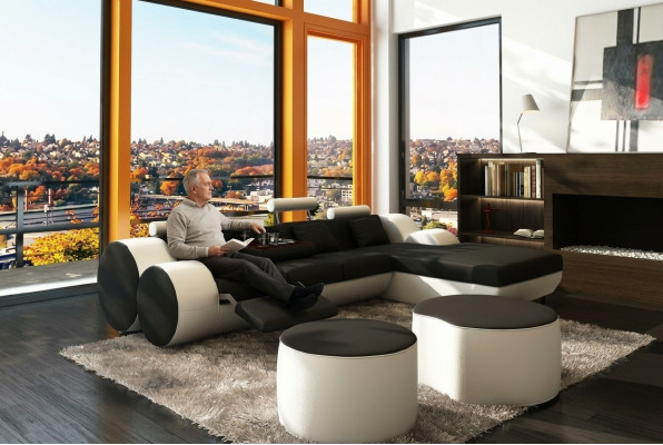Designer leather sofa set, leather corner sofa, living room landscape, leather couch