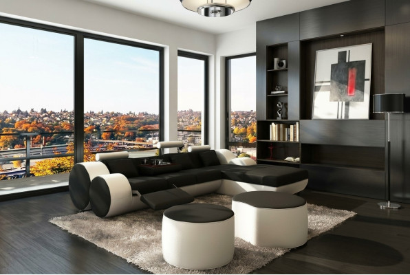 Designer leather sofa set, leather corner sofa, living room landscape, leather couch