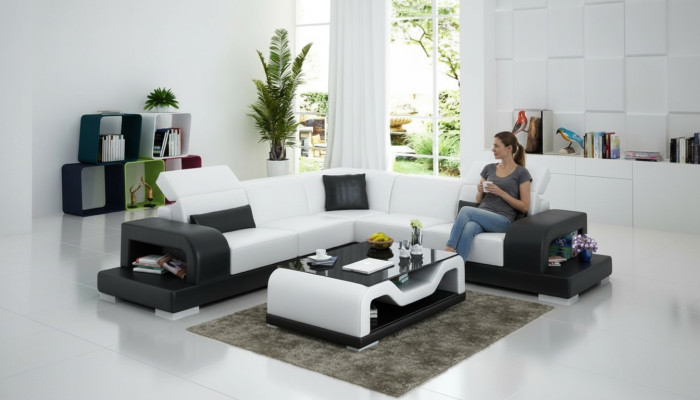 Leather sofa couch living landscape corner sofa L-shape suite design decor modern