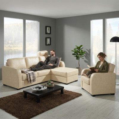 Corner sofa, sofa, couch, leather, textile fabric, living area suite, upholstery corner CAPRI