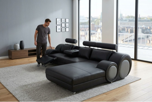 Designer suite living landscape corner couch sofa upholstery leather sofa sofas new