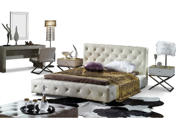 Elegant designer bed, beds, leather bed, Chesterfield upholstered bed, double bed, new