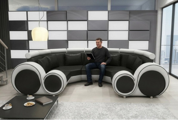Exclusive modern leather sofa made from premium faux leather with a wooden frame