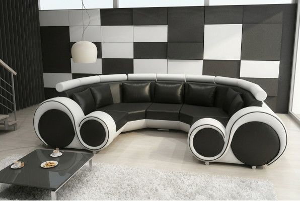 Exclusive modern leather sofa made from premium faux leather with a wooden frame