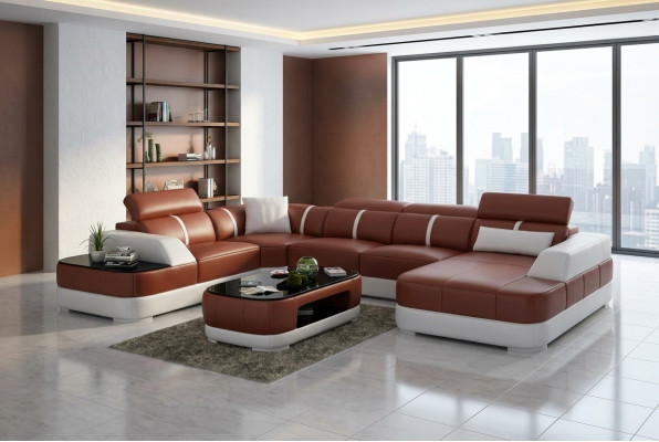 Leather sofa upholstery, corner sofa set, living room landscape, living room couch G8026