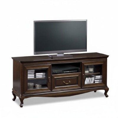 An elegant multimedia stand for televisions and media devices in the style of a modern, minimalist aesthetic.