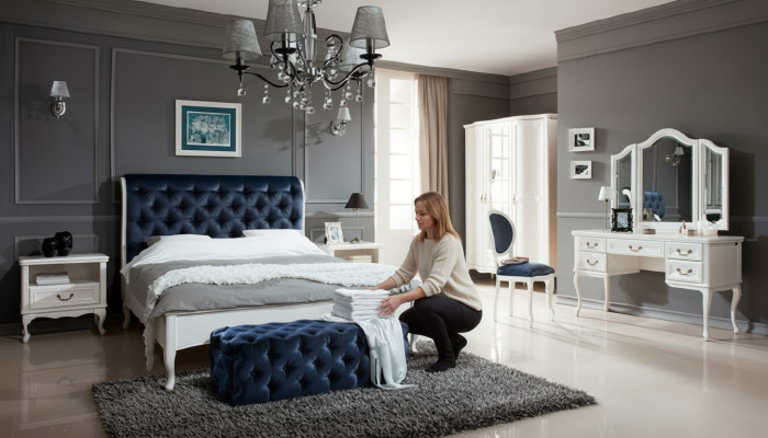 Bedroom set designer Chesterfield bed bedside tables dresser wardrobe furniture