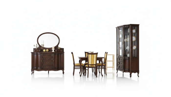 Classic dining room display cabinet, sideboard, chairs, table, Chippendale living room set, 10 pieces
