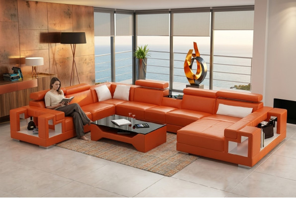 Leather sofa living area sectional sofa couch sofa corner suite corner XXL big 2710A