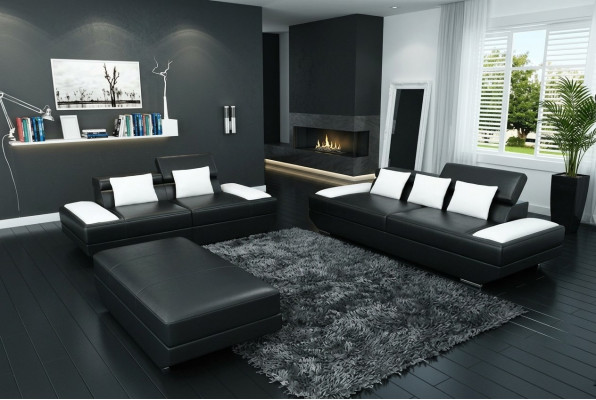 Leather sofa set 3+2 upholstered couch sofa set ottoman sofas - 2719A