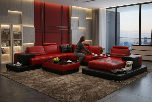 Living area couch upholstery corner ensemble leather sofa big sofa corner sofa new 2725A